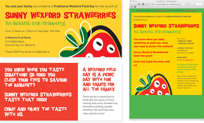 Print and email invite design for Sunny Wexford Strawberries